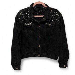 Black Pearl Studded Denim Jacket